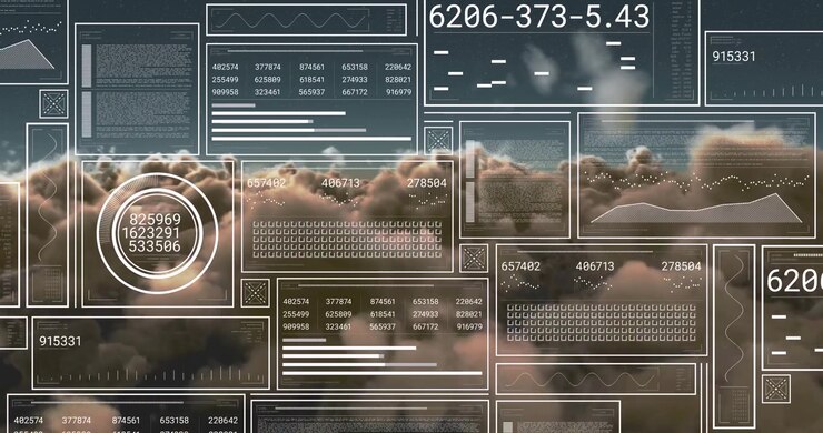 Animation of digital data processing over clouds