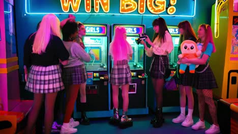 trendy girls at an arcade