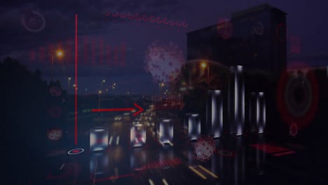 Coronavirus-digital-interface-against-night-city-traffic