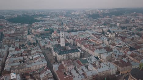 Aerial-City-Lviv,-Ukraine.-European-City.-Popular-areas-of-the-city.-Dominican