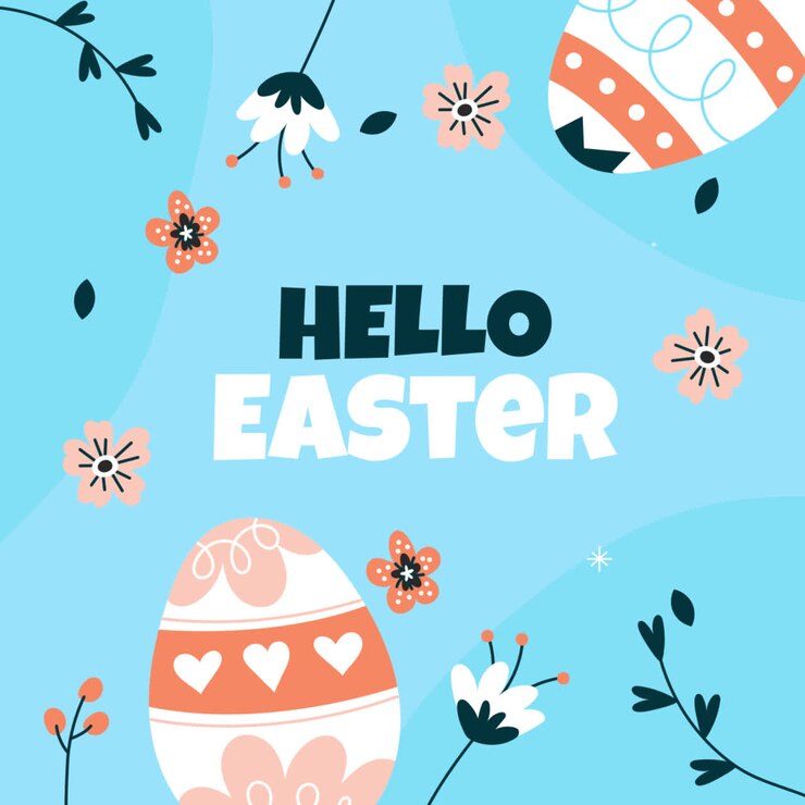 Easter Greeting Card with Eggs and Flowers