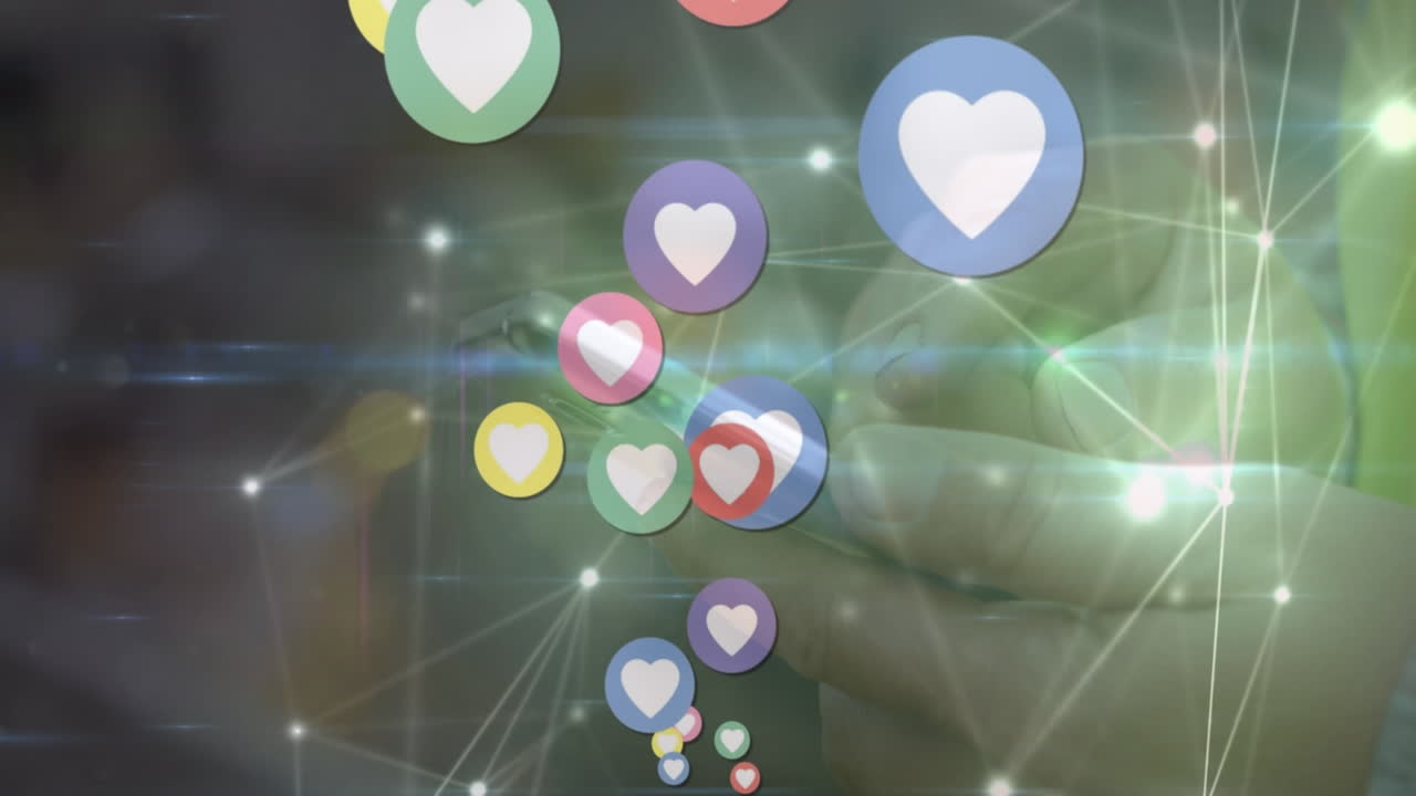 animación de la red de conexiones con iconos sobre luz rosada brillante y parpadeante.