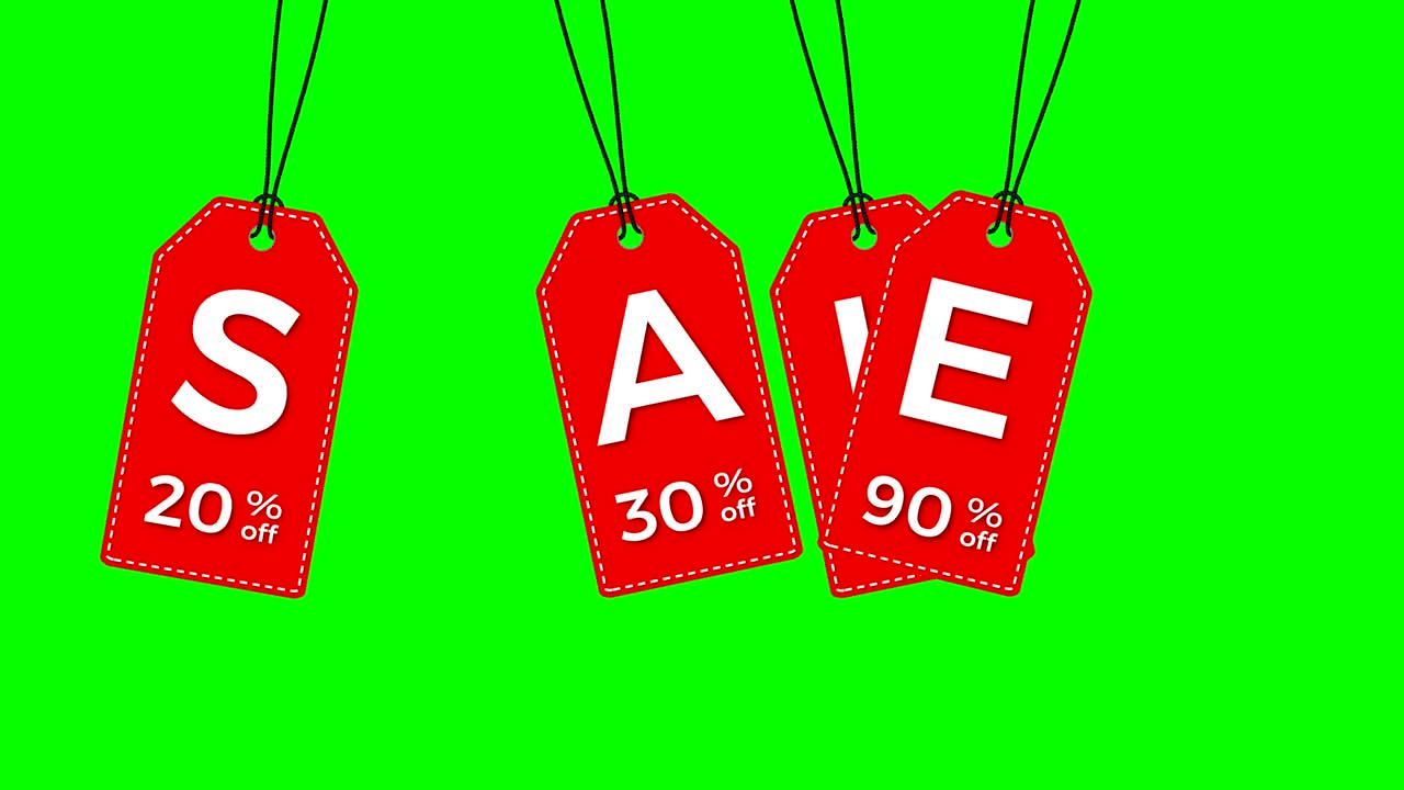 etichette rosse appese per la vendita.