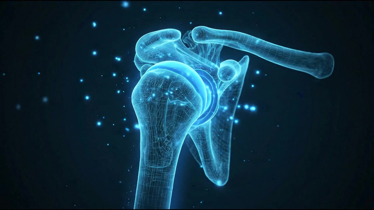 Detailed 3D medical visualization of human shoulder joint and ligaments