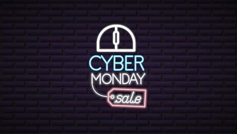 cyber monday neon lights animation with keyboard and mouse