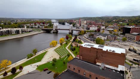 TROY NY, NEW YORK AERIAL OVER THE HUDSON RIVER