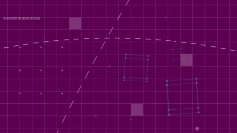 animación del procesamiento de datos sobre la cuadrícula sobre un fondo púrpura