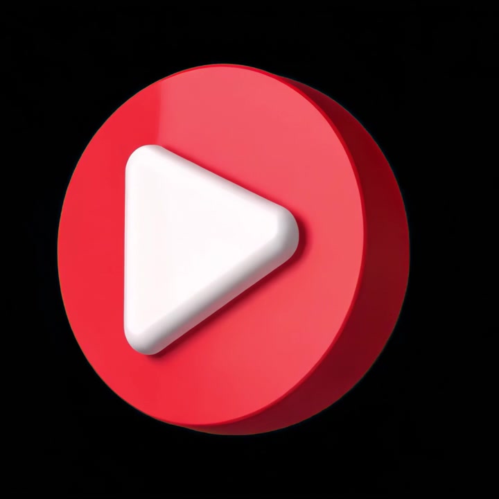3D Animated Play Button Icon Rotating on Black Background