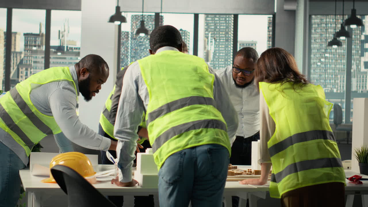 Vertical Video Team of developers in modern office environment planning construction