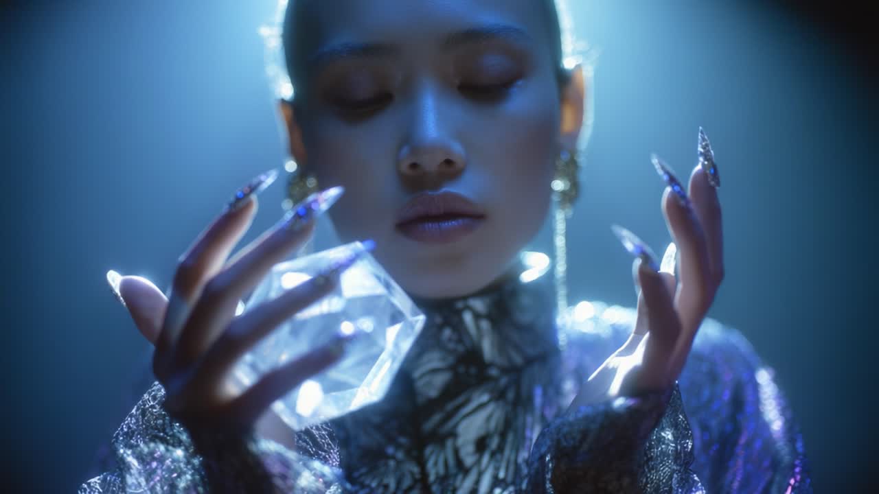 A Mysterious Figure Captivates with a Glowing Gem: An Enchanting Visual Journey of Light and Elegance in a Dreamlike Atmosphere, Showcasing the Intricate Details and Emotional Depth of the Moment