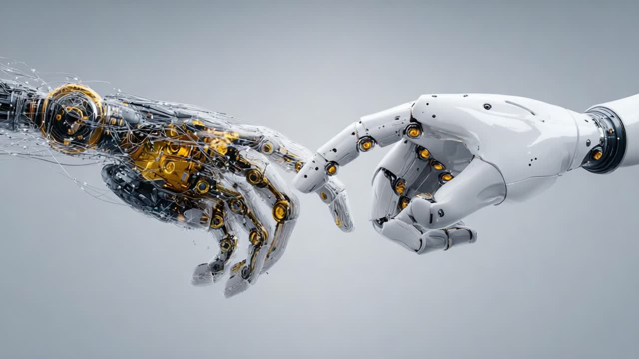 A Profound Connection Between Human and Machine: Exploring the Intricate Interaction of Robotic Hands in a Futuristic and Technologically Advanced Setting