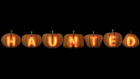 carved pumpkin letters  forming the text haunted