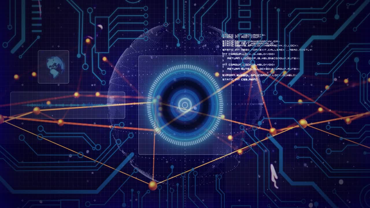 Orange nodes initiating links on spherical grid UI, code floating, network forming for mapping flow
