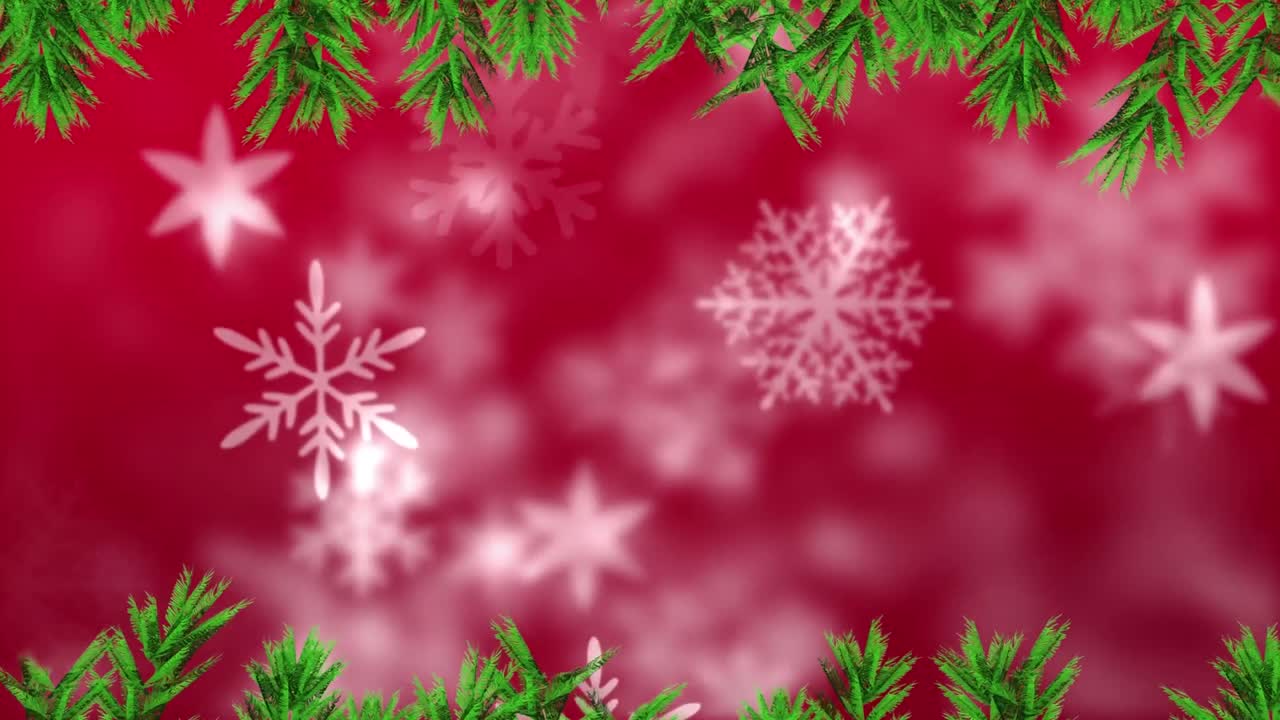 animación de ramas de árboles de navidad sobre la nieve que cae