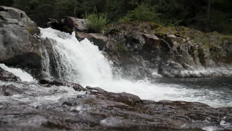 wide slow motion shot of a small waterfall