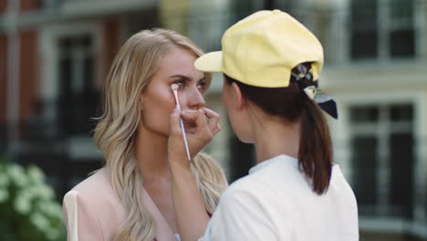 Actress-preparing-for-filming-outdoor