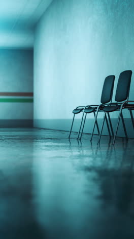 empty chairs in a flooded waiting room