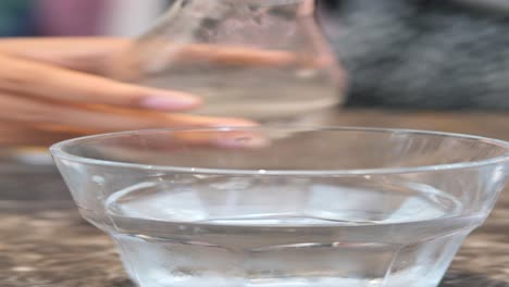 pouring water into a glass