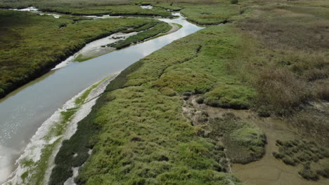 marsh swamp with sky reflection on water - aerial drone shot