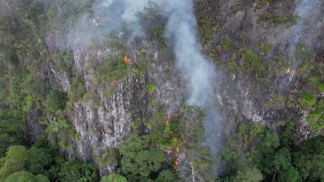 el humo asciende de un incendio catastrófico que arde en el bosque cerca de currumbin valley, qld, australia