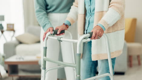 Woman,-hands-and-walker-in-elderly-care