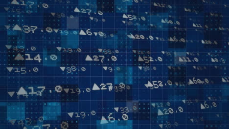 animation of floating numbers and arrows over blue and black pixels