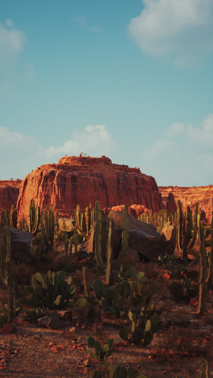 paisaje desértico con rocas rojas y cactus
