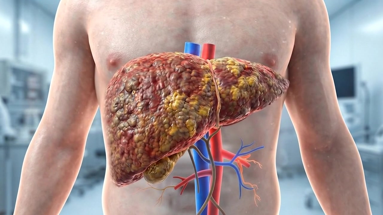 Human Torso Anatomy Model showing Glowing Liver Organ