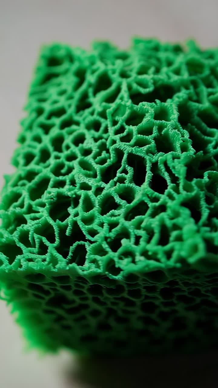 Close-up view of a 3D printed green mesh object
