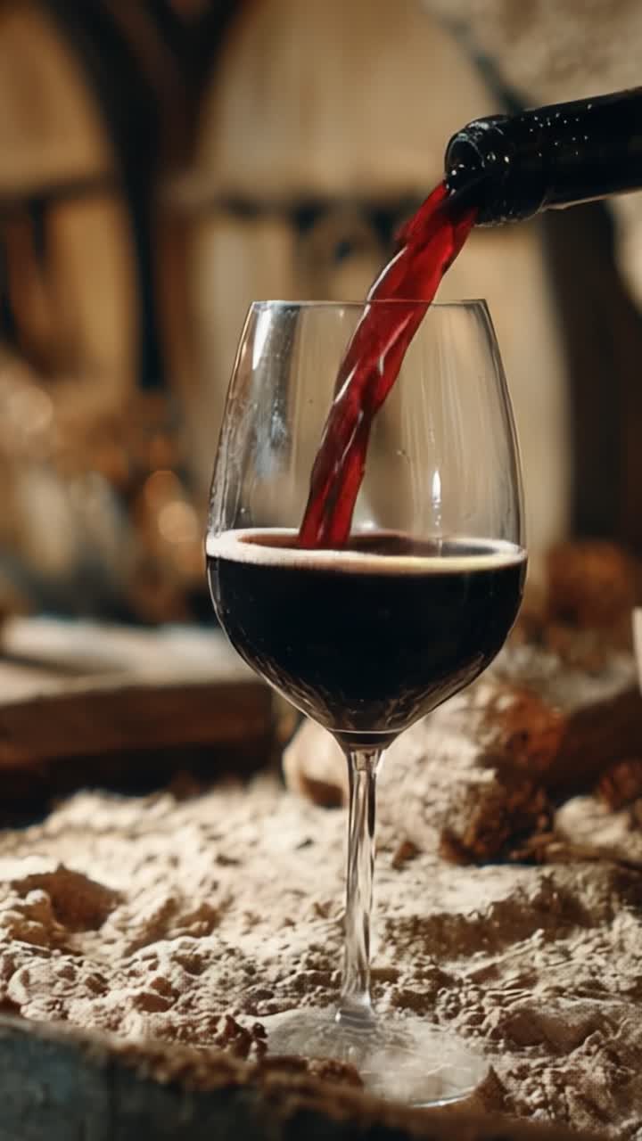Sirviendo vino tinto en una copa: cautivadores componentes visuales de una experiencia en una bodega y el arte de disfrutar de un buen vino en un entorno elegante