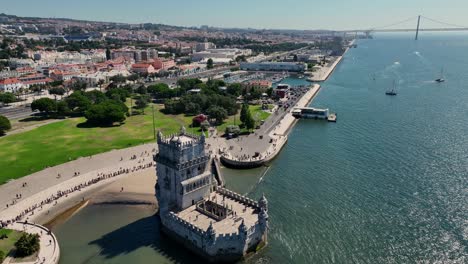 drone shot from belem in lisbon