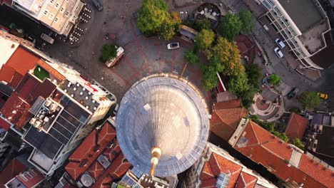 top down aerial view of galata tower, istanbul, turkey at sunrise