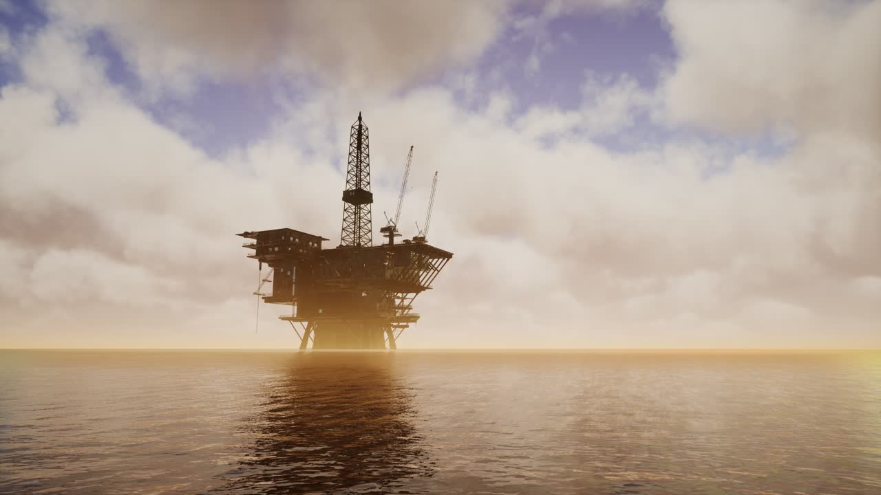 Offshore Jack Up Rig in The Middle of The Sea at Sunset Time
