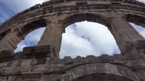 view looking up at the amphitheater in pula croatia