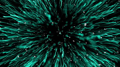 animación de confeti cayendo con rastros de luz verde brillante en el fondo