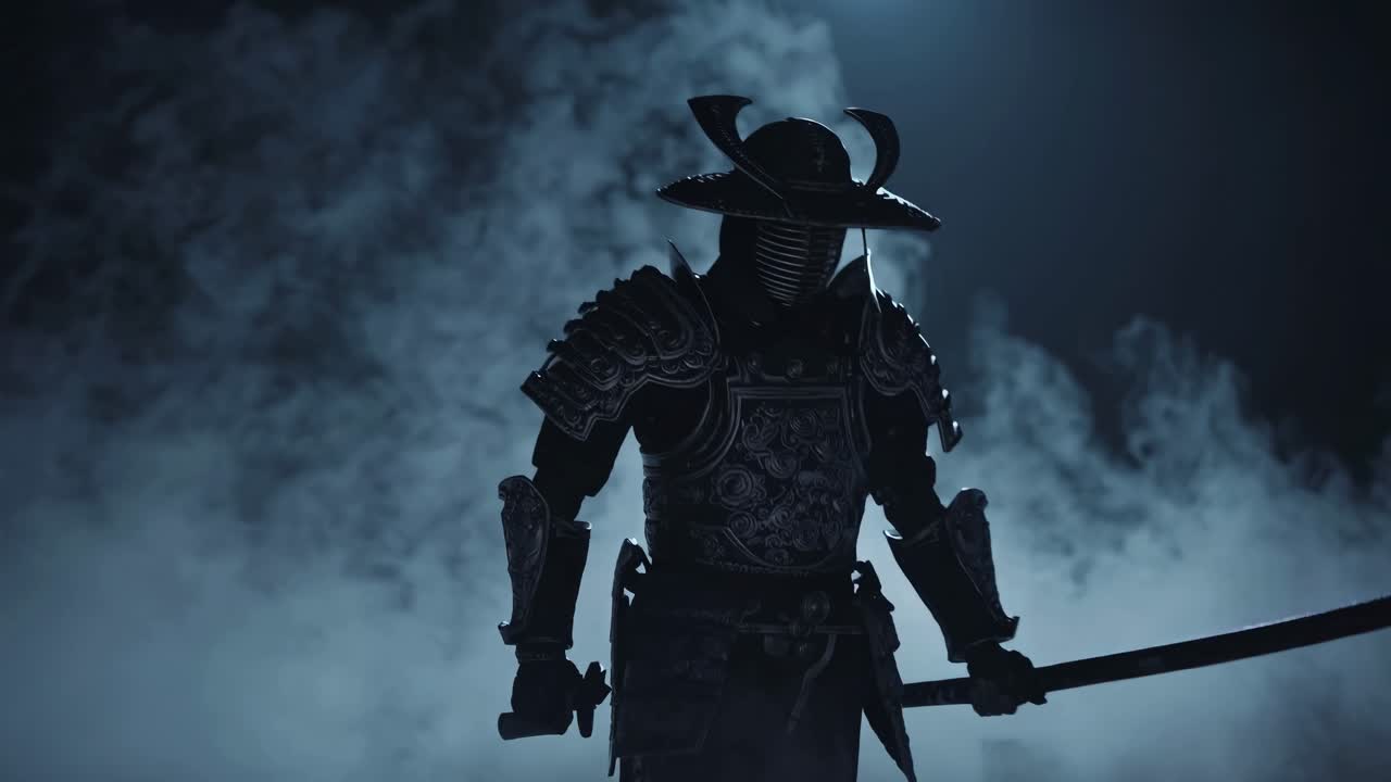 silueta de samurai a la luz de la luna