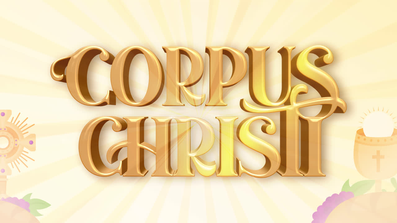 Corpus Christi Religious Celebration Illustration with Golden Text and Symbols