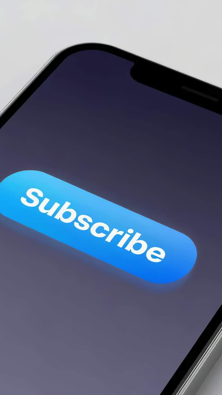 Video verticale: dito che preme e scorre su "Iscriviti" sul telefono sul tavolo per abbonarsi