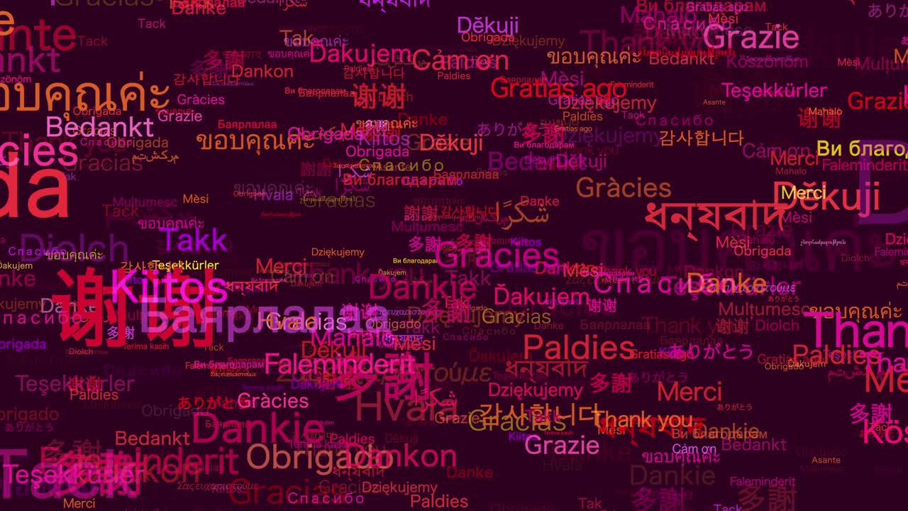 "Thank you" in Various languages.