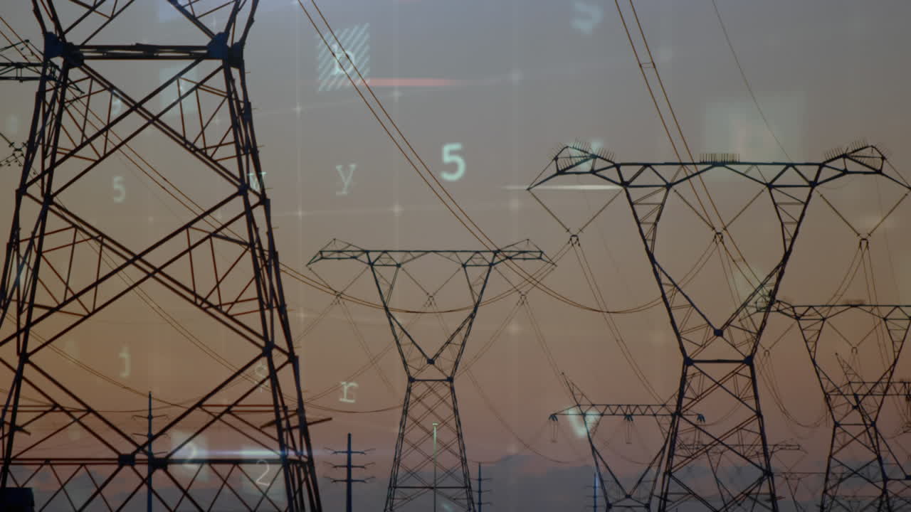 Cyber security words and power lines