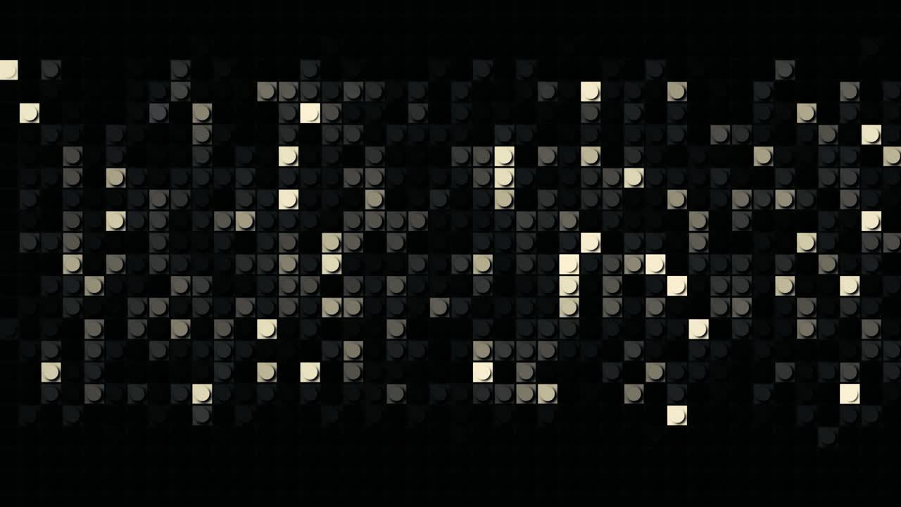 Abstract monochrome shimmering mosaic background, seamless loop. Motion. Black and white blinking wall of square shining shapes