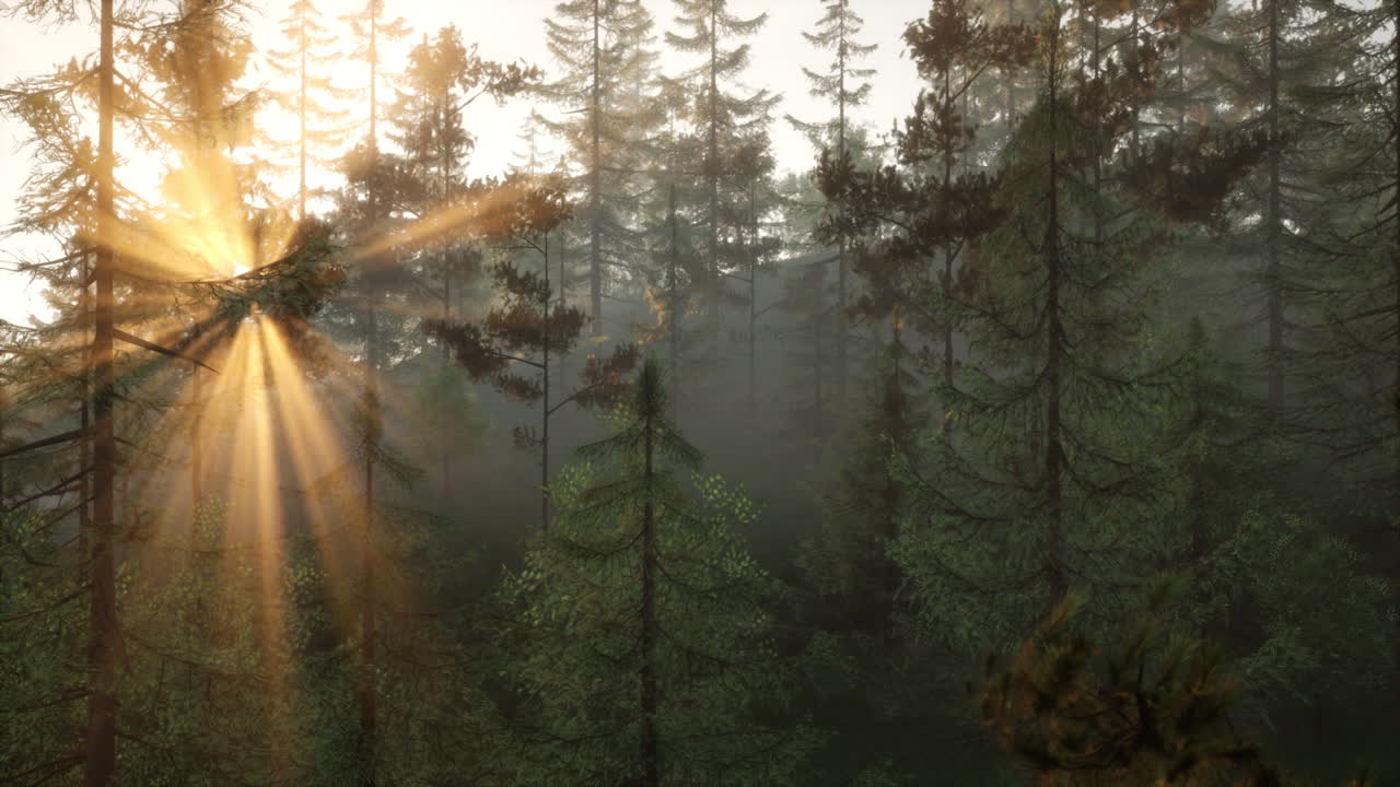 amanecer en un bosque brumoso