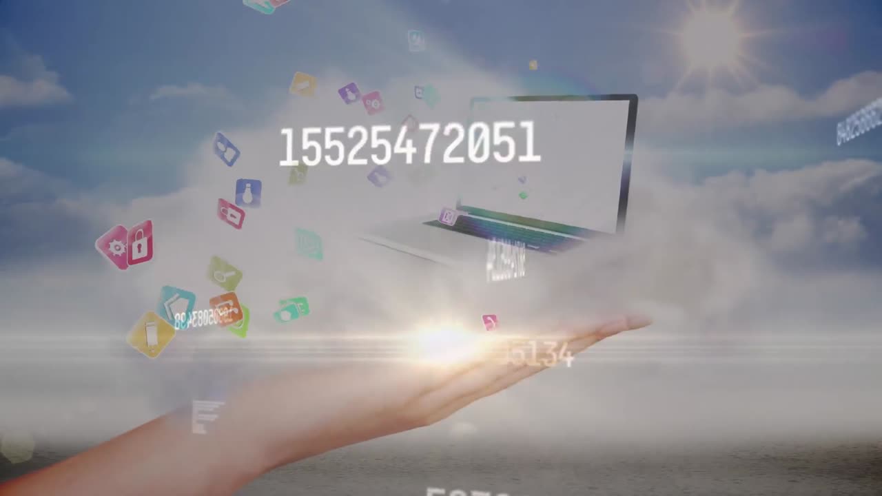 클라우드 상의 데이터 처리 및 미디어 아이콘의 애니메이션