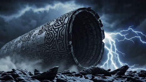 ancient alien cylinder in a storm
