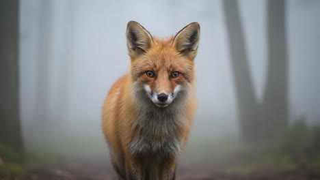 a majestic fox stands in the misty forest, capturing the essence of nature's beauty and the grace of wildlife in a serene environment