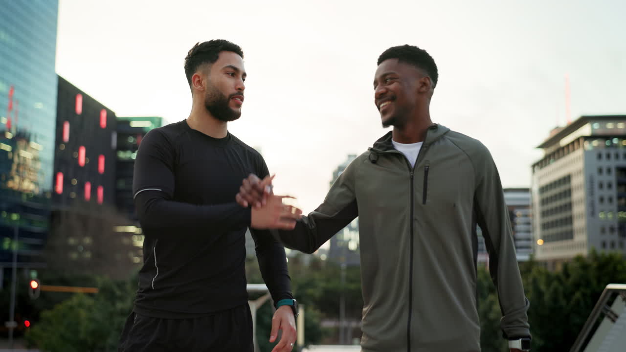 Fitness running, finish or friends celebrate