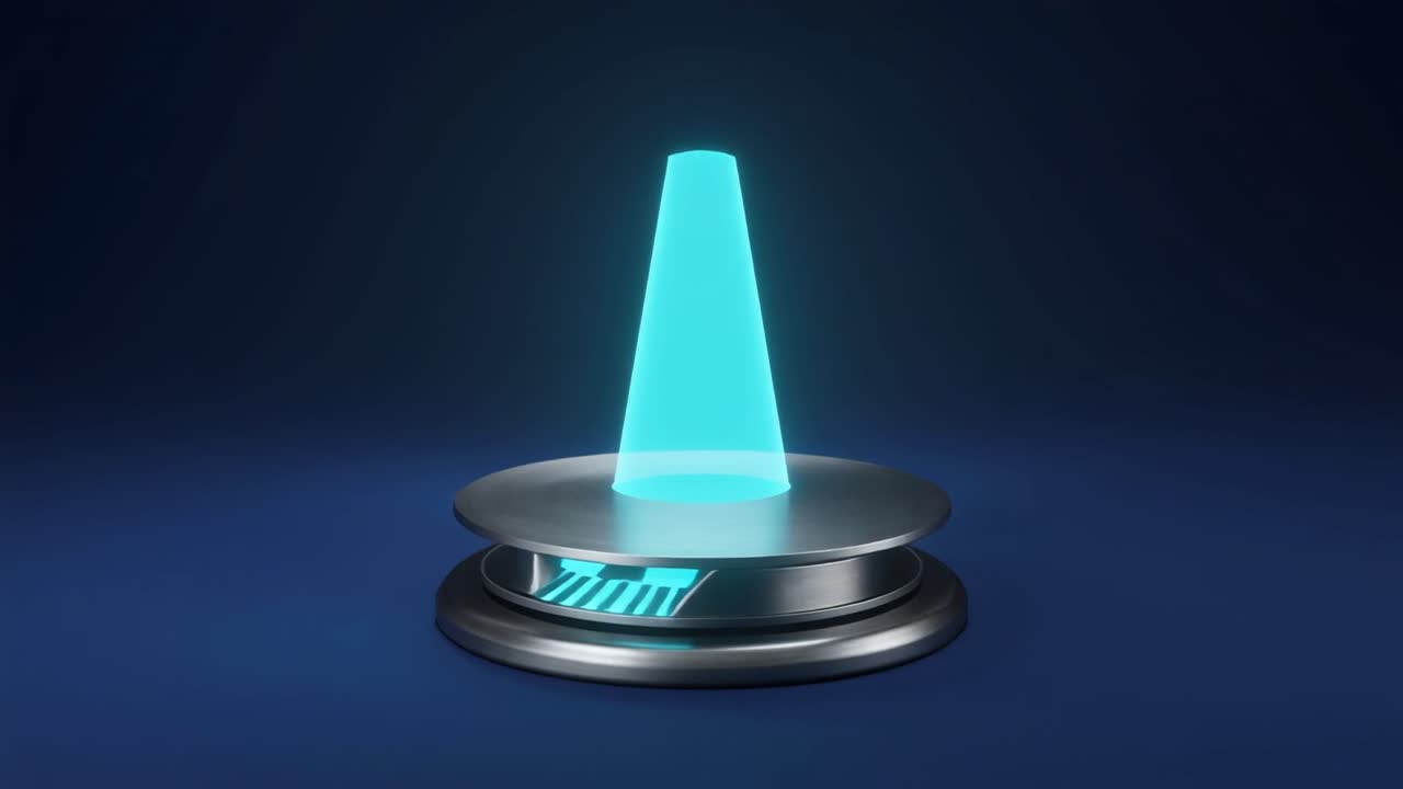 Proiettore olografico blu luminoso con animazione dati