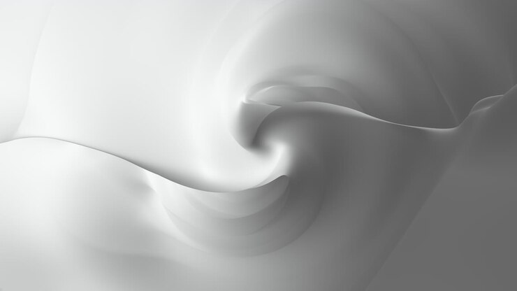 Liquid and flowing white geometric form on white gradient