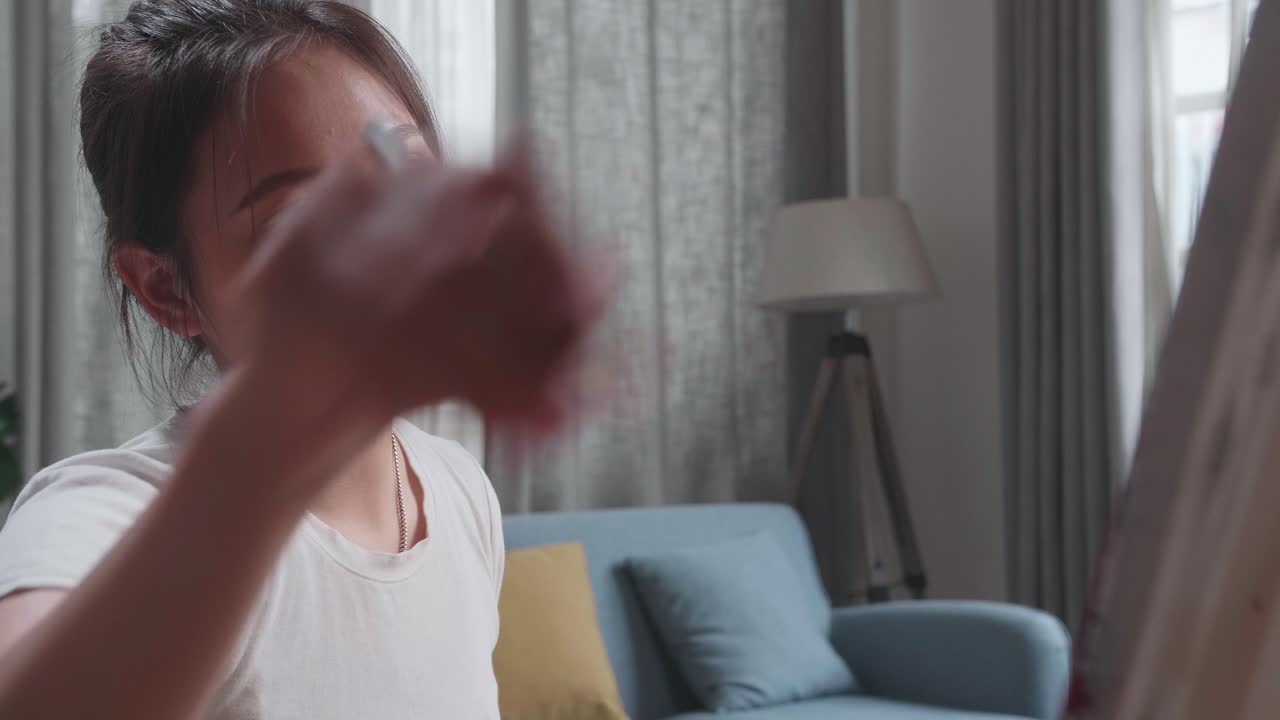 Talented Female Artist Sitting On Wheelchair, Enthusiastically Using Paint Brush She Creates With Oil Painting. Creative Studio With Canvas