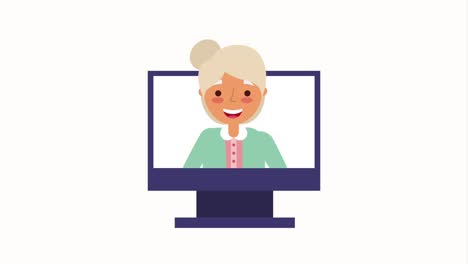 computadora con una mujer mayor en la pantalla